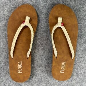 Flojos Women's Tan Braided Strap Flip Flops Casual Beach Sandals Size 8.5